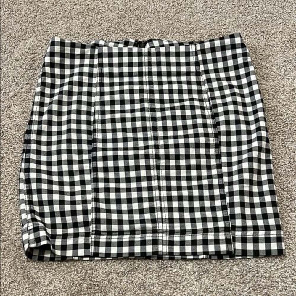 Free People Checkered Mini Skirt in Black and White